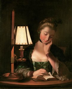 Vrouw die leest bij een papieren belschaduw